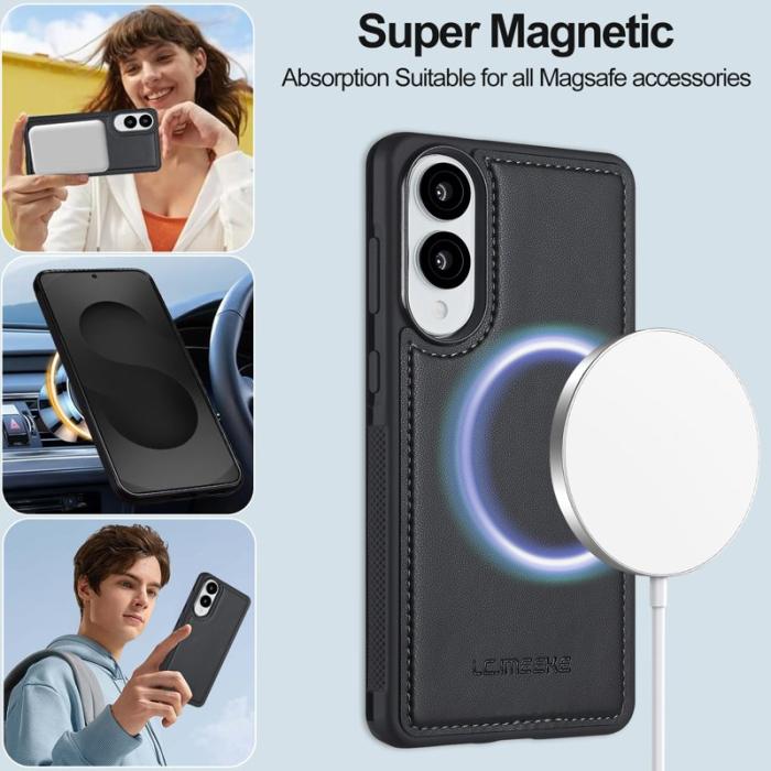 LC.imeeke - LC.IMEEKE L2 Series Samsung Galaxy S25 Edge Plånboksfodral Konstläder - Svart