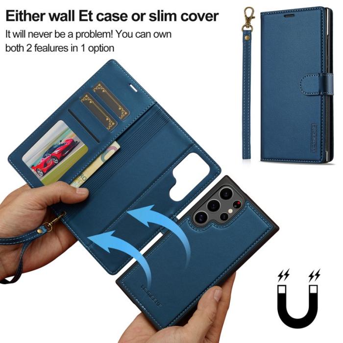 LC.imeeke - LC.IMEEKE L2 Series Samsung Galaxy S25 Ultra Fodral PU Läder - Blå