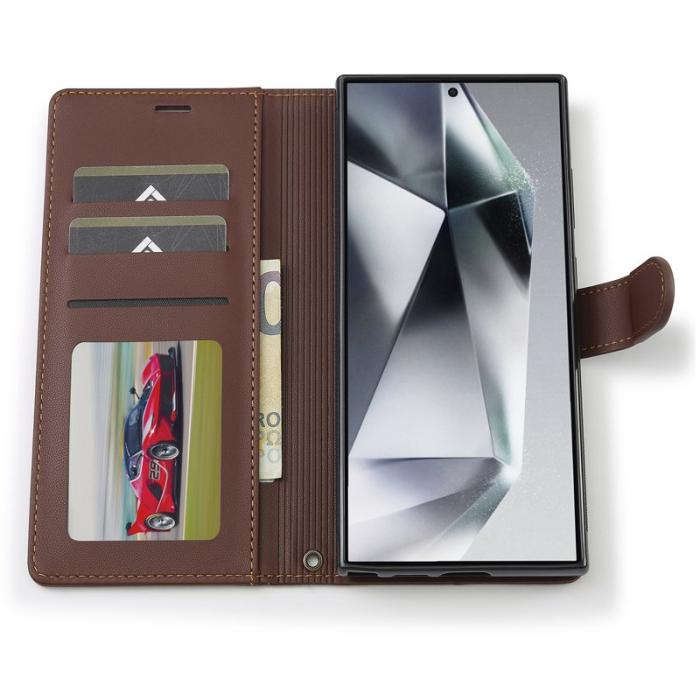 LC.imeeke - LC.IMEEKE L2 Series Samsung Galaxy S25 Ultra Fodral PU Läder - Brun