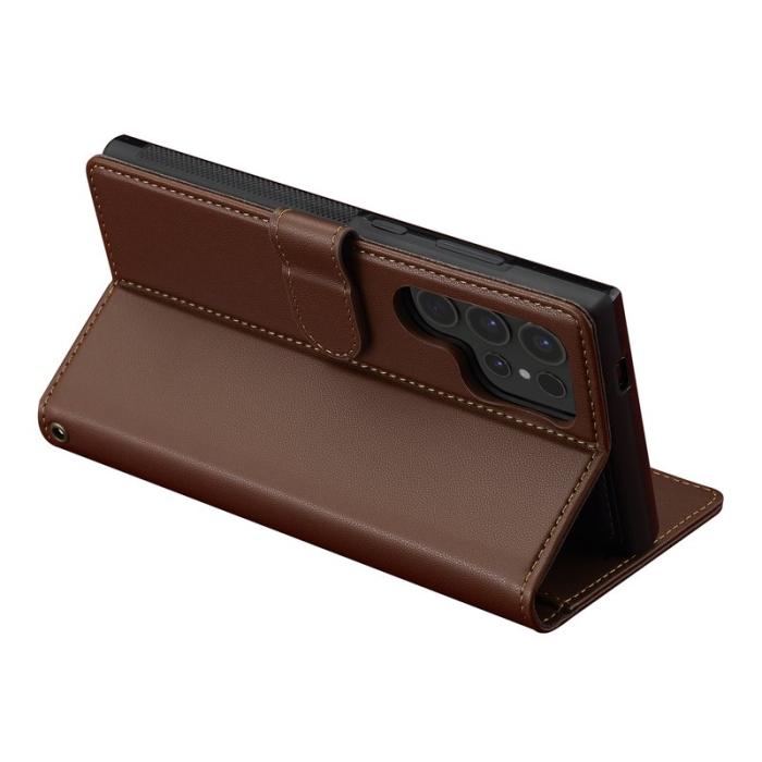LC.imeeke - LC.IMEEKE L2 Series Samsung Galaxy S25 Ultra Fodral PU Läder - Brun