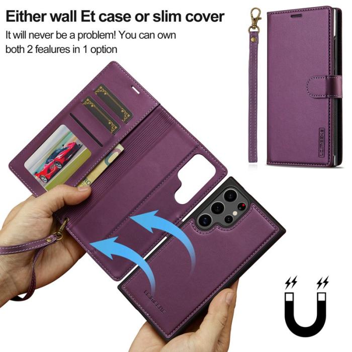 LC.imeeke - LC.IMEEKE L2 Series Samsung Galaxy S25 Ultra Fodral PU Läder - Lila