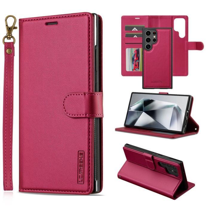 LC.imeeke - LC.IMEEKE L2 Series Samsung Galaxy S25 Ultra Fodral PU Läder - Röd