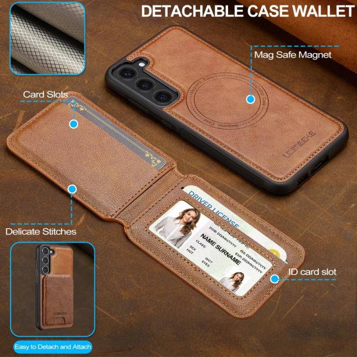 LC.imeeke - LC.IMEEKE L3 för Samsung Galaxy S23+ Fodral Äkta läder - Brun