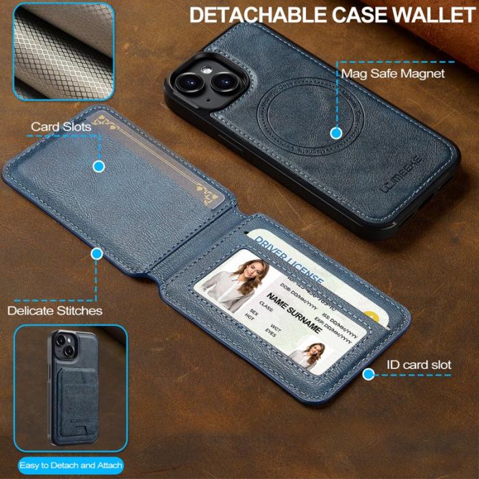 LC.imeeke - LC.IMEEKE L3 iPhone 14 Fodral Magnetiskt Läder+TPU - Blå