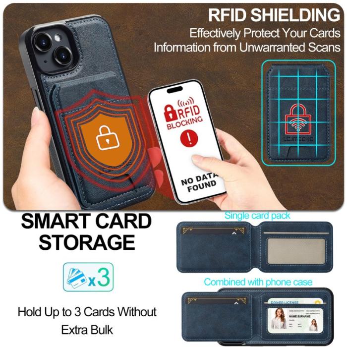 LC.imeeke - LC.IMEEKE L3 iPhone 14 Fodral Magnetiskt Läder+TPU - Blå