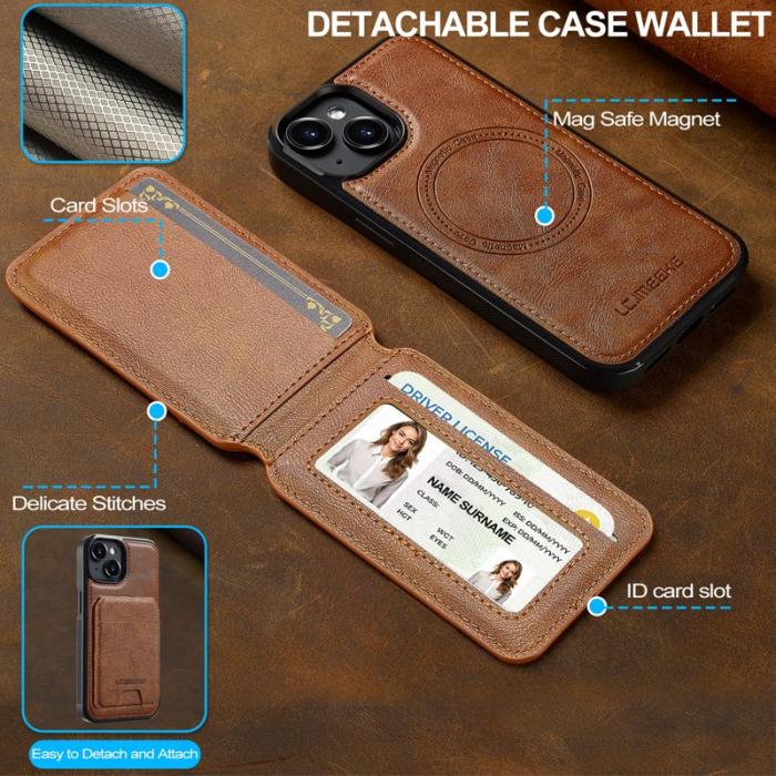 LC.imeeke - LC.IMEEKE L3 iPhone 14 Fodral Magnetiskt Läder+TPU - Brun