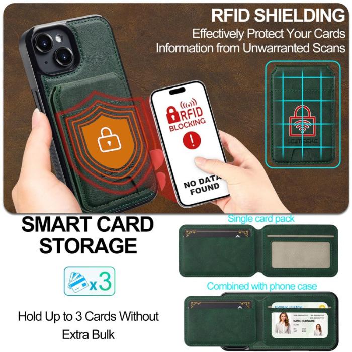 LC.imeeke - LC.IMEEKE L3 iPhone 14 Fodral Magnetiskt Läder+TPU - Grön