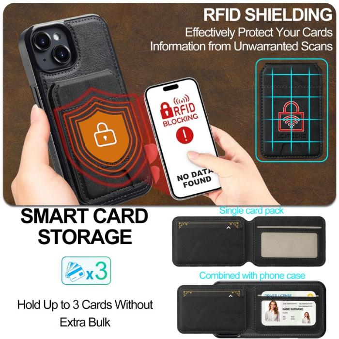 LC.imeeke - LC.IMEEKE L3 iPhone 14 Fodral Magnetiskt Läder+TPU - Svart