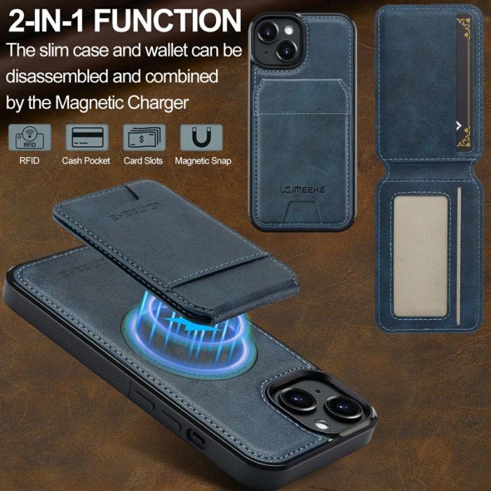 LC.imeeke - LC.IMEEKE L3 iPhone 15 Fodral Äkta läder - Blå