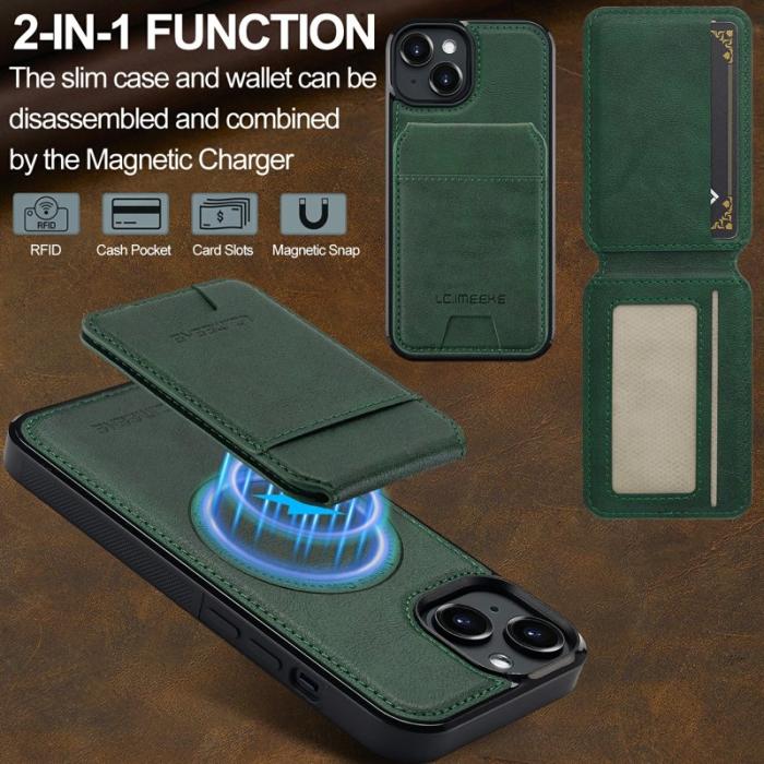 LC.imeeke - LC.IMEEKE L3 iPhone 15 Fodral Magnetiskt Äkta läder - Grön