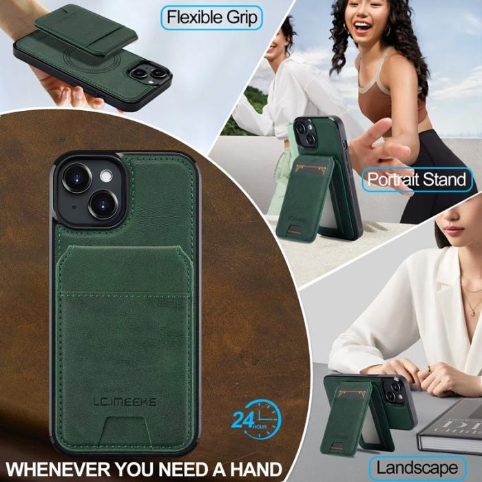 LC.imeeke - LC.IMEEKE L3 iPhone 15 Fodral Magnetiskt Äkta läder - Grön