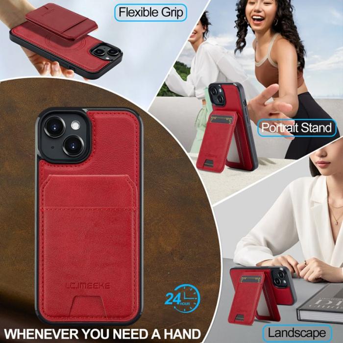 LC.imeeke - LC.IMEEKE L3 iPhone 15 Fodral Magnetiskt Läder+TPU - Röd