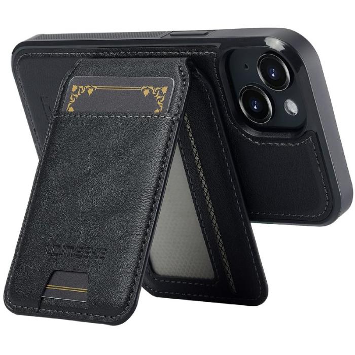 LC.imeeke - LC.IMEEKE L3 iPhone 15 Fodral Magnetiskt Läder+TPU - Svart