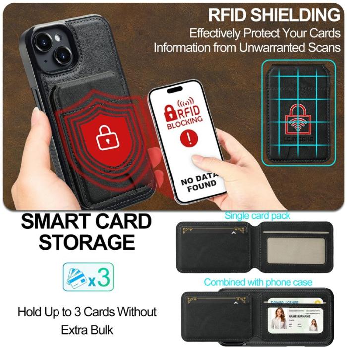 LC.imeeke - LC.IMEEKE L3 iPhone 15 Fodral Magnetiskt Läder+TPU - Svart