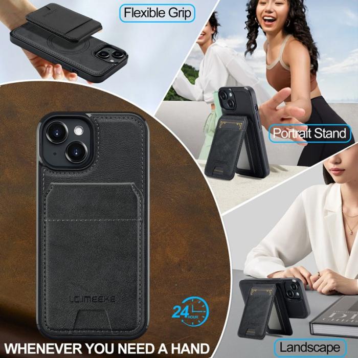 LC.imeeke - LC.IMEEKE L3 iPhone 15 Plus Fodral Äkta läder - Svart