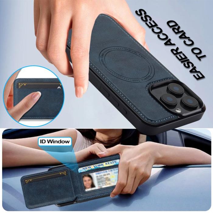 LC.imeeke - LC.IMEEKE L3 iPhone 15 Pro Fodral Äkta läder - Blå