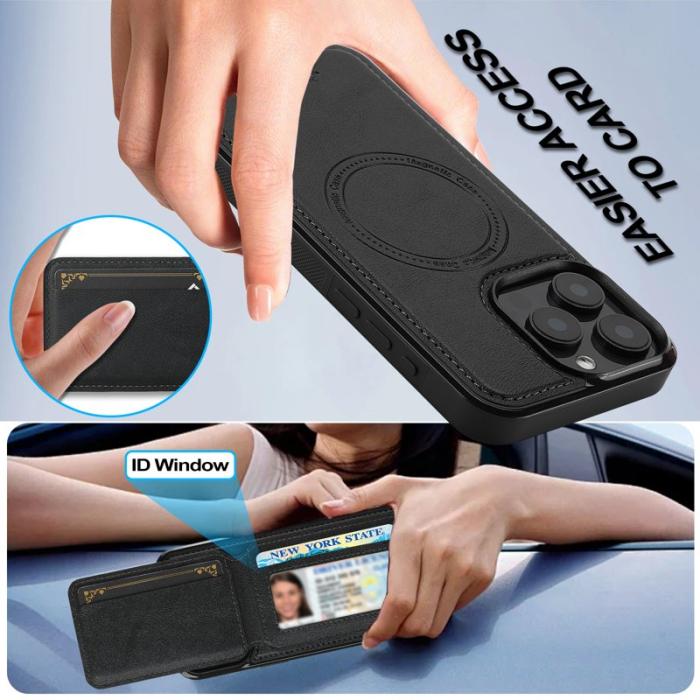 LC.imeeke - LC.IMEEKE L3 iPhone 15 Pro Fodral Äkta läder - Svart