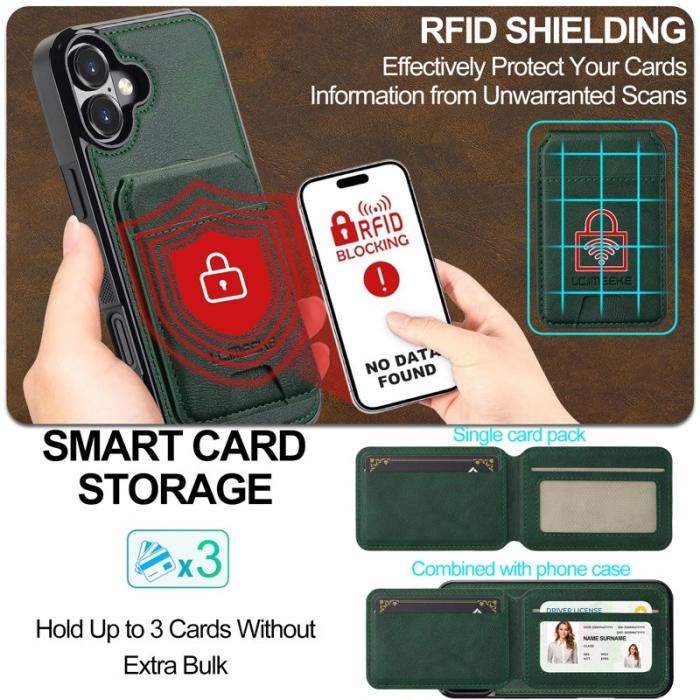 LC.imeeke - LC.IMEEKE L3 iPhone 16 Fodral Magnetiskt Läder+TPU - Grön