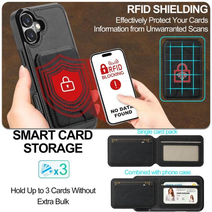 LC.imeeke - LC.IMEEKE L3 iPhone 16 Fodral Magnetiskt Läder+TPU - Svart