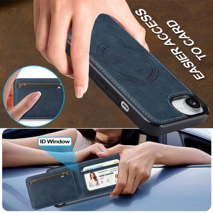 LC.imeeke - LC.IMEEKE L3 iPhone 16e Fodral Magnetiskt Äkta läder - Blå