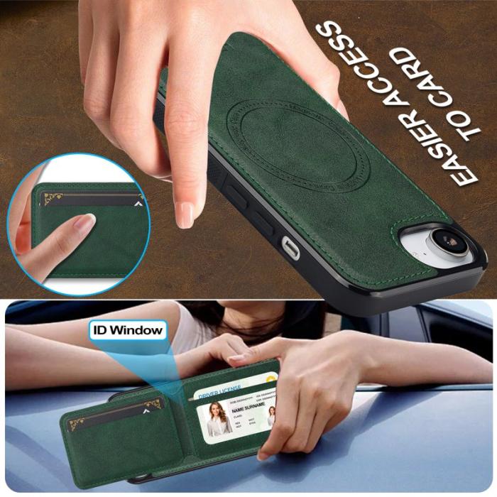 LC.imeeke - LC.IMEEKE L3 iPhone 16e Fodral Magnetiskt Äkta Läder - Grön