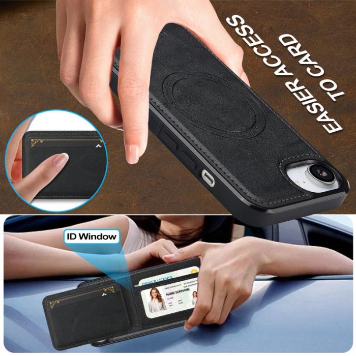 LC.imeeke - LC.IMEEKE L3 iPhone 16e Fodral Magnetiskt Äkta läder - Svart