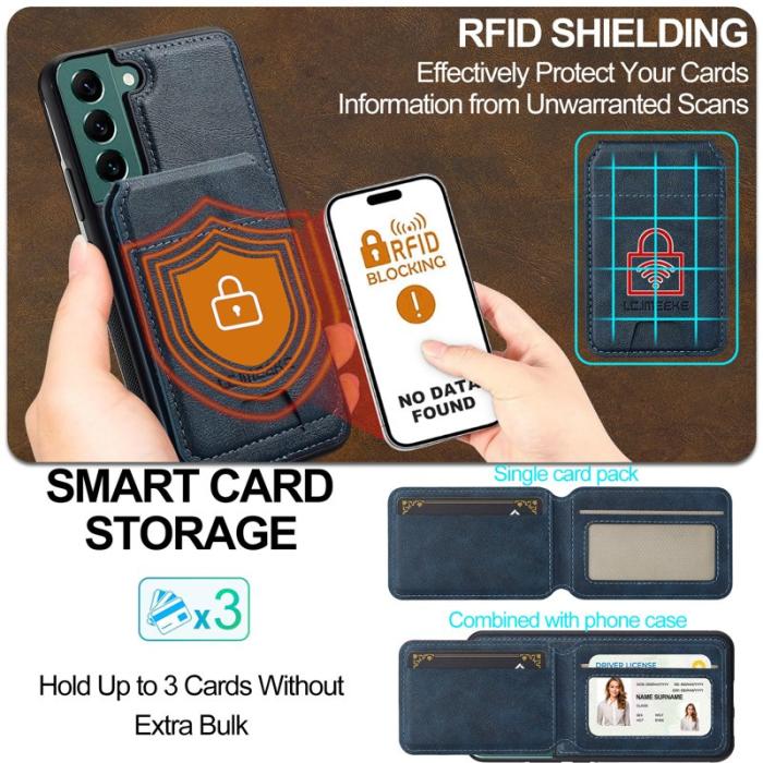 LC.imeeke - LC.IMEEKE L3 Samsung Galaxy S22 5G Fodral Äkta läder - Blå