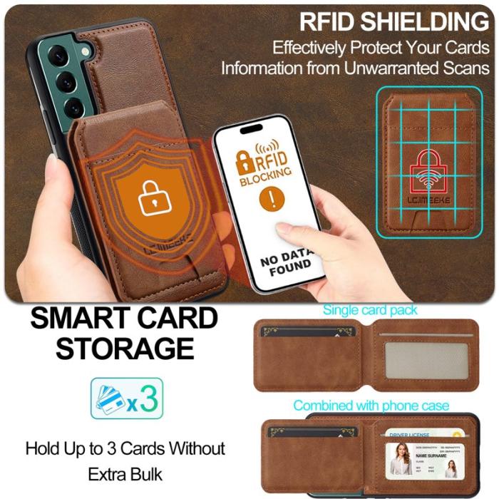 LC.imeeke - LC.IMEEKE L3 Samsung Galaxy S22 5G Fodral Äkta läder - Brun