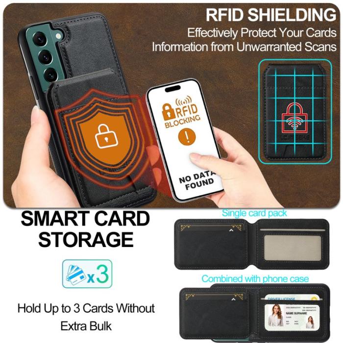 LC.imeeke - LC.IMEEKE L3 Samsung Galaxy S22 5G Fodral - Äkta läder - Svart