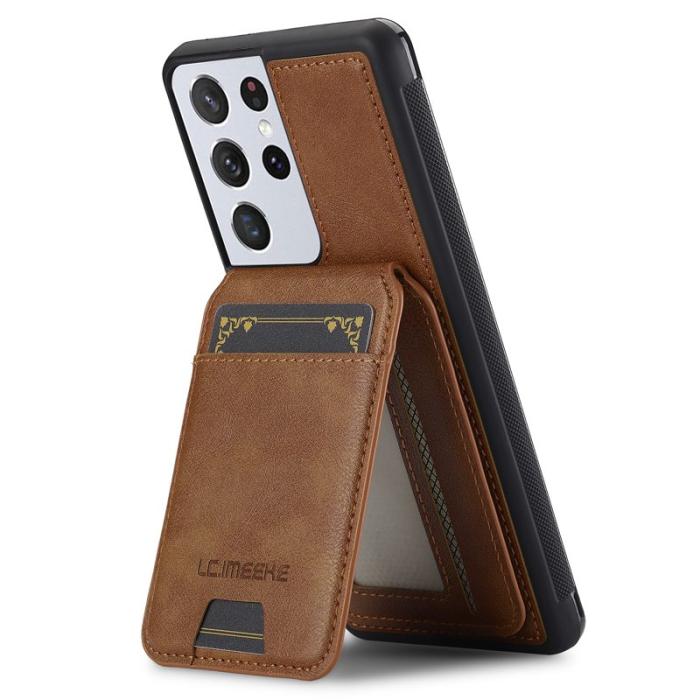 LC.imeeke - LC.IMEEKE L3 Samsung Galaxy S22 Ultra 5G Fodral - Äkta läder - Brun