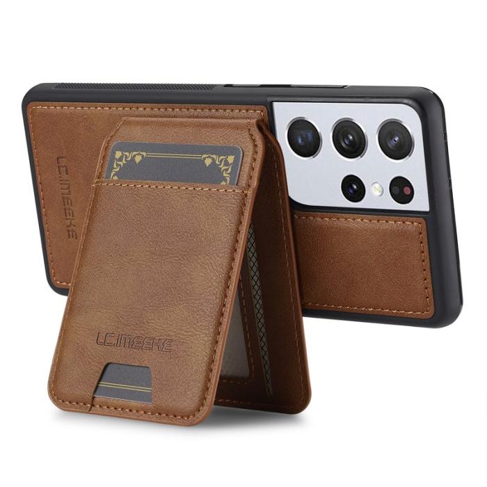 LC.imeeke - LC.IMEEKE L3 Samsung Galaxy S22 Ultra 5G Fodral - Äkta läder - Brun