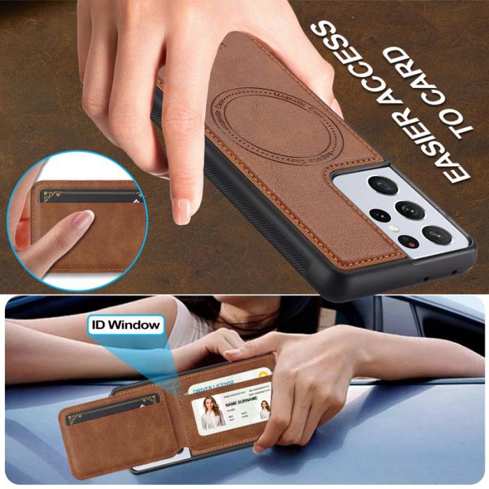 LC.imeeke - LC.IMEEKE L3 Samsung Galaxy S22 Ultra 5G Fodral - Äkta läder - Brun