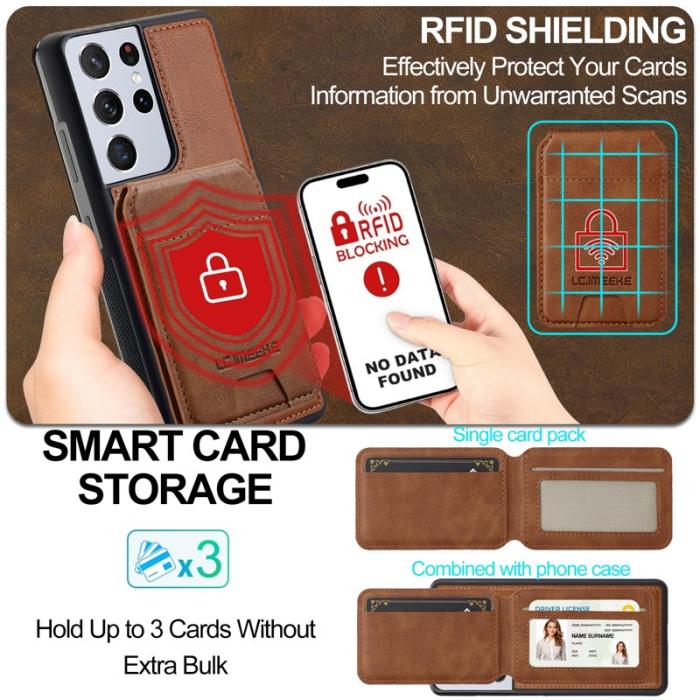 LC.imeeke - LC.IMEEKE L3 Samsung Galaxy S22 Ultra 5G Fodral - Äkta läder - Brun