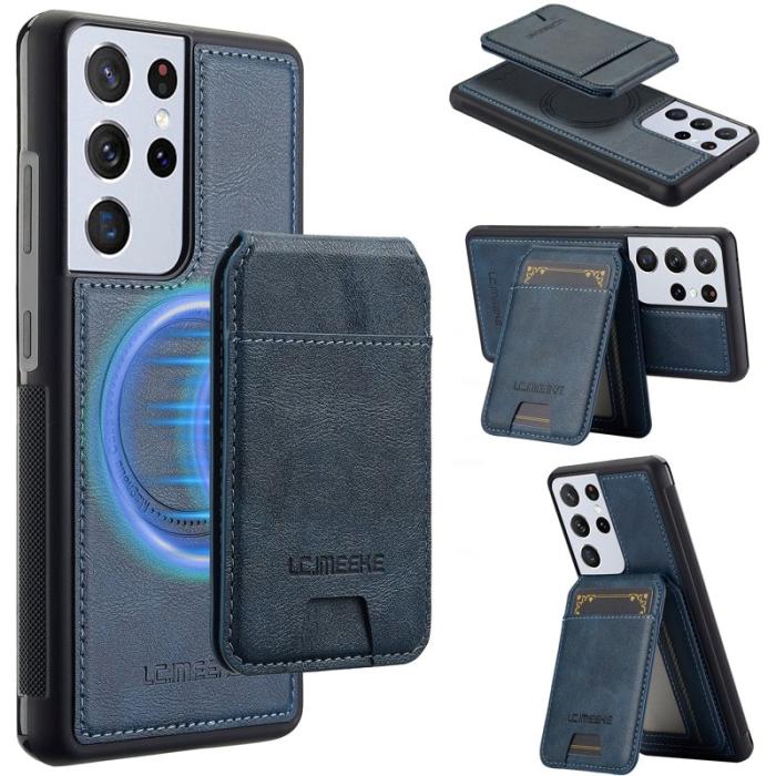 LC.imeeke - LC.IMEEKE L3 Samsung Galaxy S22 Ultra Fodral Äkta läder - Blå