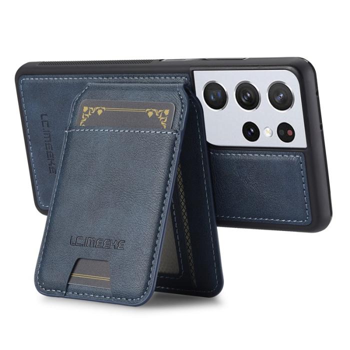 LC.imeeke - LC.IMEEKE L3 Samsung Galaxy S22 Ultra Fodral Äkta läder - Blå