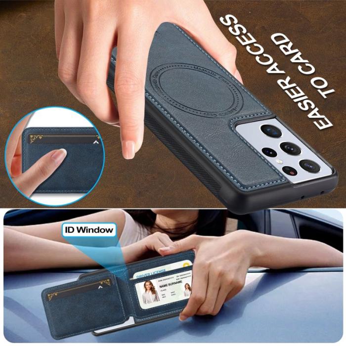 LC.imeeke - LC.IMEEKE L3 Samsung Galaxy S22 Ultra Fodral Äkta läder - Blå