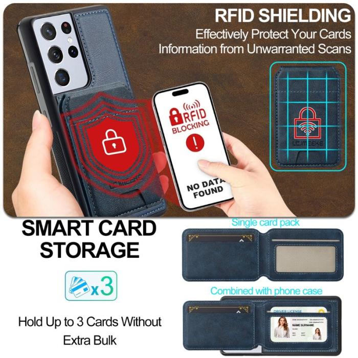 LC.imeeke - LC.IMEEKE L3 Samsung Galaxy S22 Ultra Fodral Äkta läder - Blå