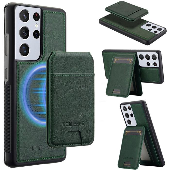 LC.imeeke - LC.IMEEKE L3 Samsung Galaxy S22 Ultra Fodral Äkta läder - Grön