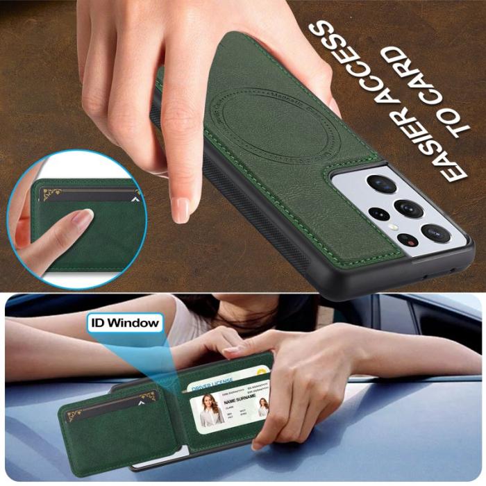 LC.imeeke - LC.IMEEKE L3 Samsung Galaxy S22 Ultra Fodral Äkta läder - Grön