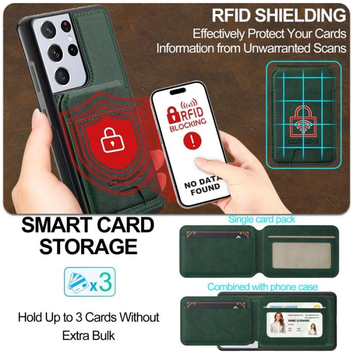 LC.imeeke - LC.IMEEKE L3 Samsung Galaxy S22 Ultra Fodral Äkta läder - Grön