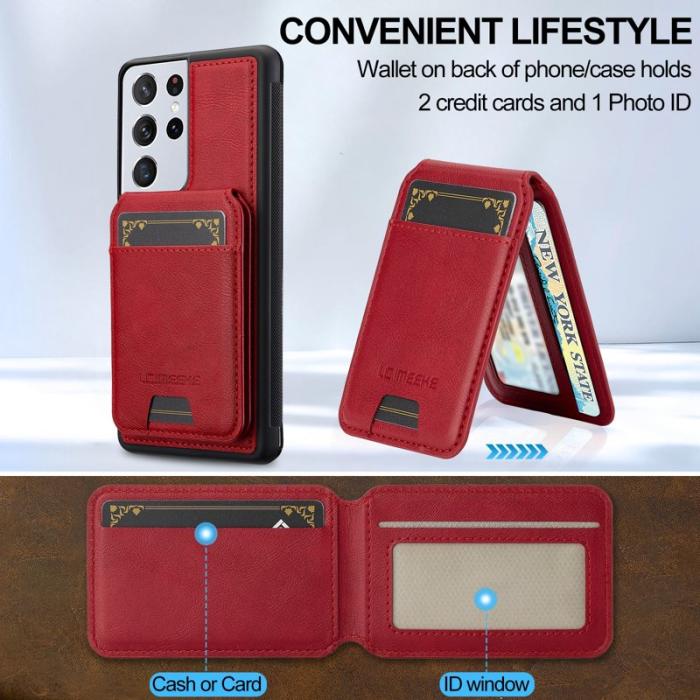 LC.imeeke - LC.IMEEKE L3 Samsung Galaxy S22 Ultra Fodral Äkta läder - Röd