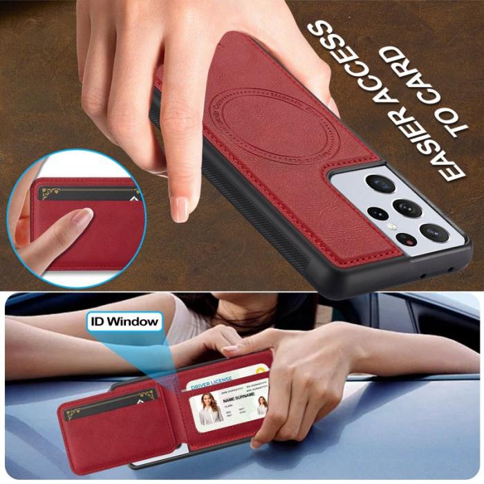 LC.imeeke - LC.IMEEKE L3 Samsung Galaxy S22 Ultra Fodral Äkta läder - Röd