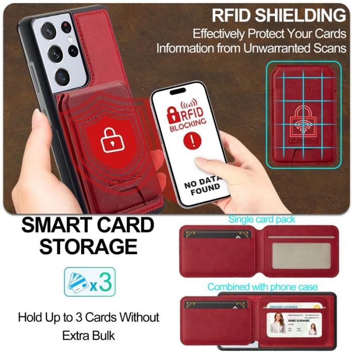 LC.imeeke - LC.IMEEKE L3 Samsung Galaxy S22 Ultra Fodral Äkta läder - Röd