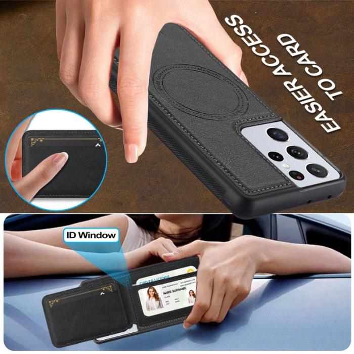 LC.imeeke - LC.IMEEKE L3 Samsung Galaxy S22 Ultra Fodral Äkta läder - Svart