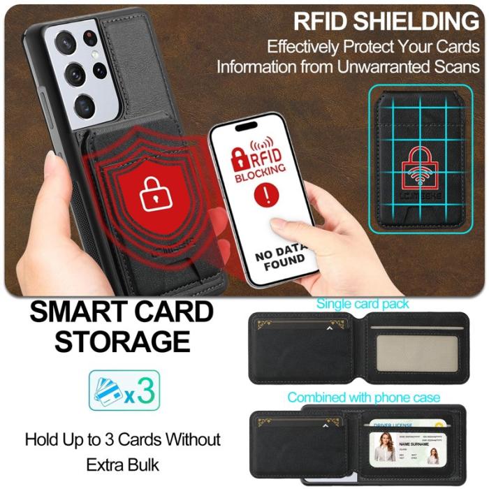 LC.imeeke - LC.IMEEKE L3 Samsung Galaxy S22 Ultra Fodral Äkta läder - Svart