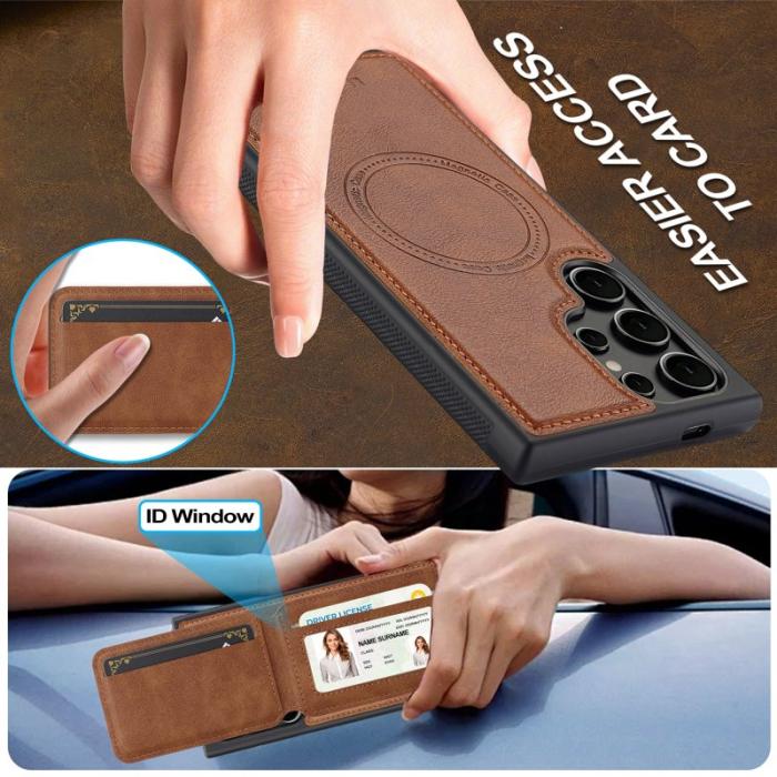 LC.imeeke - LC.IMEEKE L3 Samsung Galaxy S24 Ultra Fodral - Äkta läder - Brun