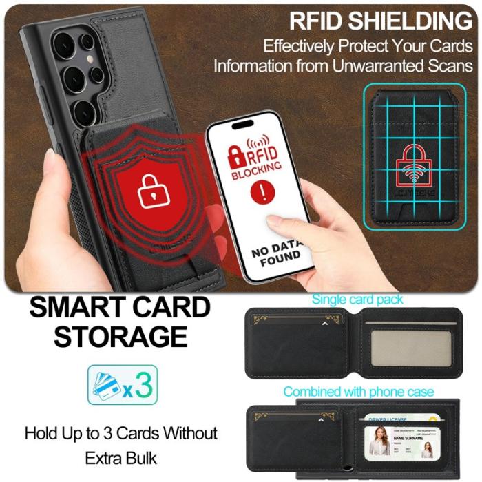 LC.imeeke - LC.IMEEKE L3 Samsung Galaxy S24 Ultra Fodral Äkta läder - Svart