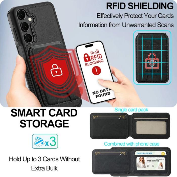 LC.imeeke - LC.IMEEKE L3 Samsung Galaxy S25 FE Fodral Äkta läder - Svart