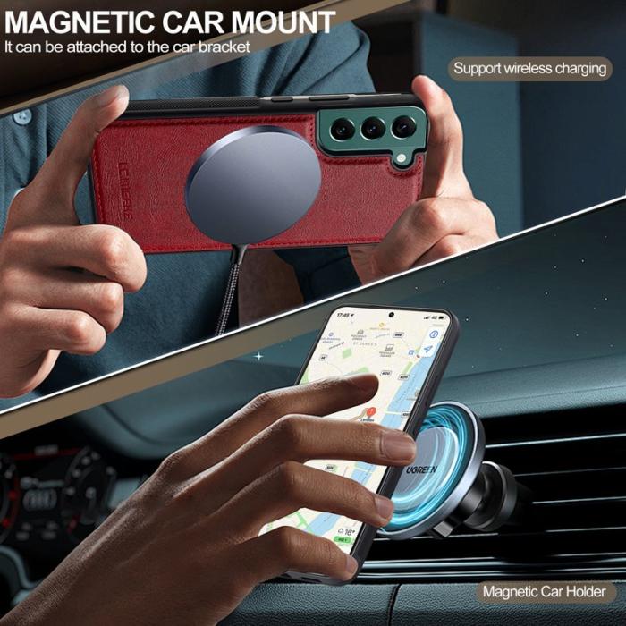 LC.imeeke - LC.IMEEKE L5 för Samsung Galaxy S22 5G Fodral Äkta läder - Röd