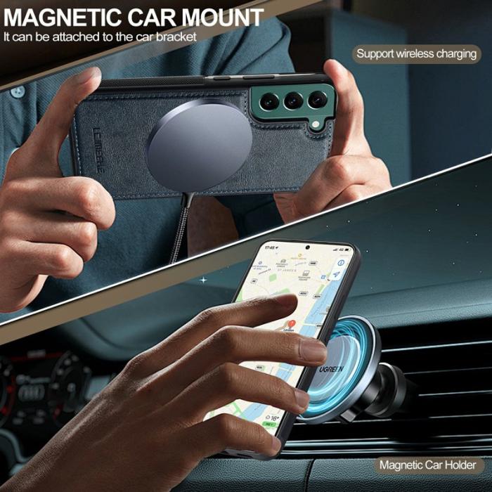 LC.imeeke - LC.IMEEKE L5 för Samsung Galaxy S22+ Fodral Äkta läder - Blå